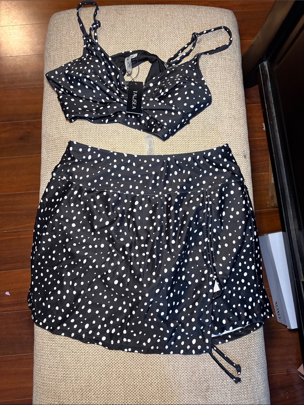 Talisea Black & White Polka Dot Two-Piece Skirt Set